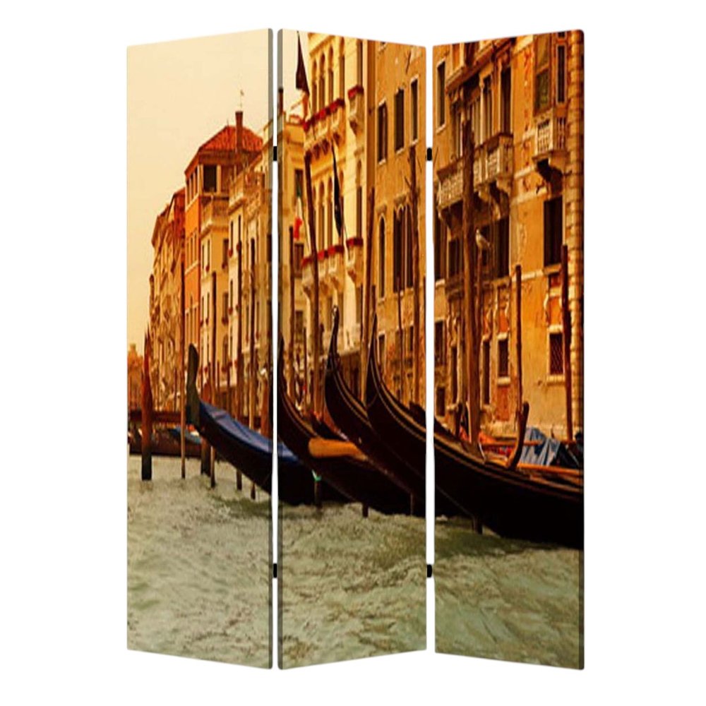 72" Brown Canvas Folding Three Panel Screen Room Divider