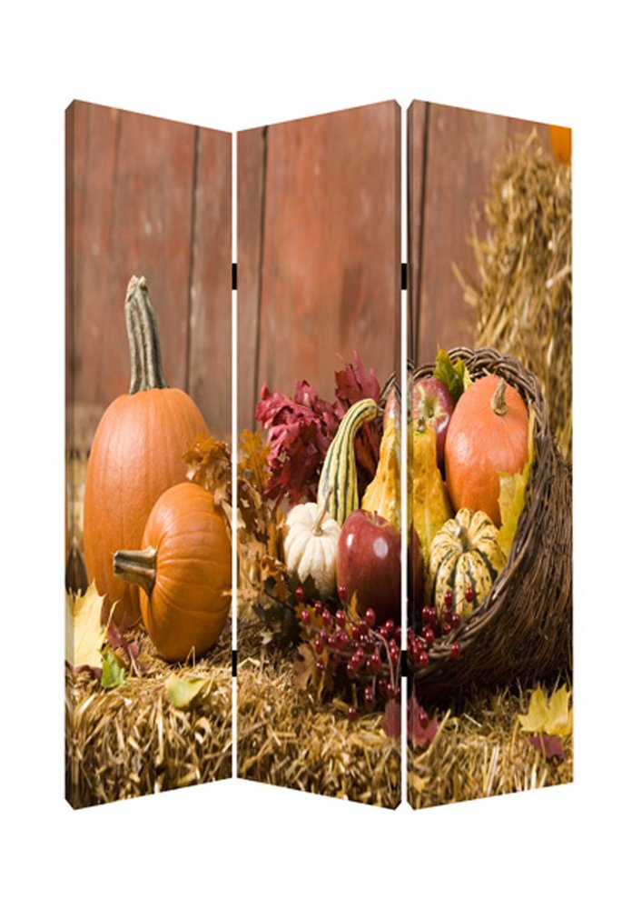 72" Brown Canvas Folding Three Panel Screen Room Divider