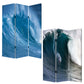 72" Blue And White Canvas Folding Three Panel Screen Room Divider
