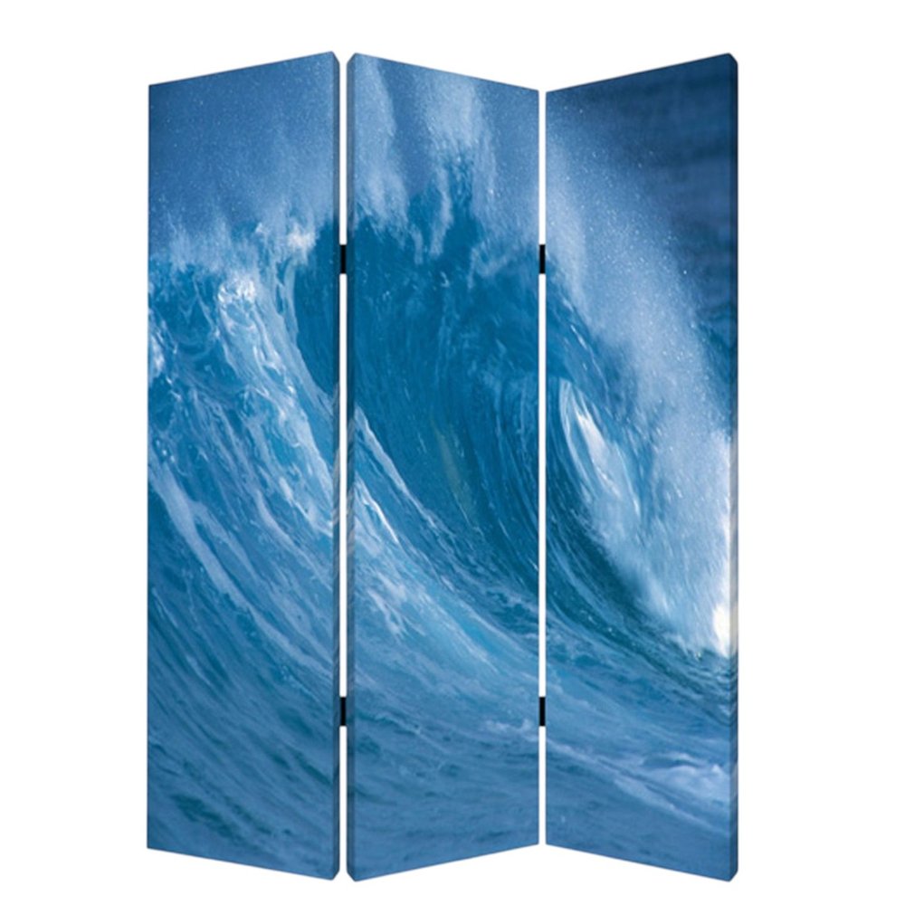 48 X 72 Multi Color Wood Canvas Wave  Screen