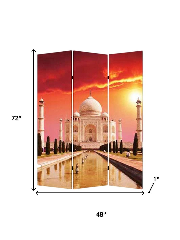 72" Brown Canvas Folding Three Panel Screen Room Divider