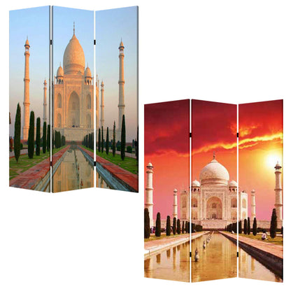 72" Brown Canvas Folding Three Panel Screen Room Divider