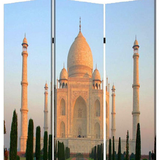 72" Brown Canvas Folding Three Panel Screen Room Divider