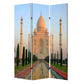 72" Brown Canvas Folding Three Panel Screen Room Divider