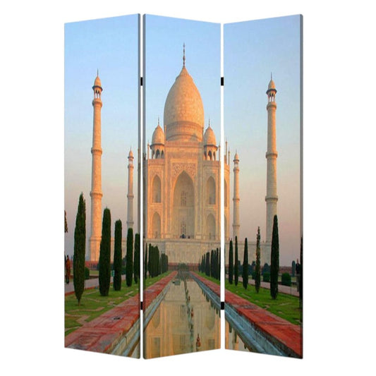 48" X 72" Multi Color Wood Canvas Taj Mahal  Screen