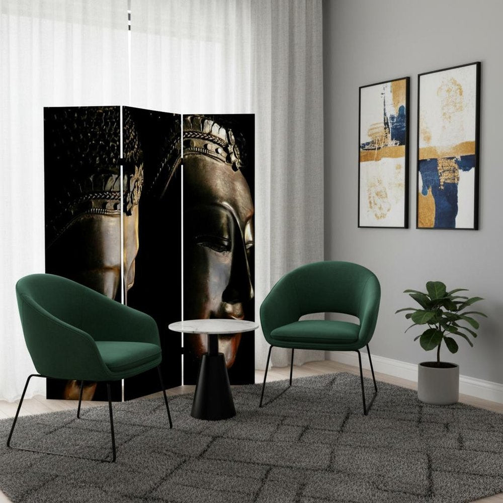 72" Black Canvas Folding Three Panel Screen Room Divider