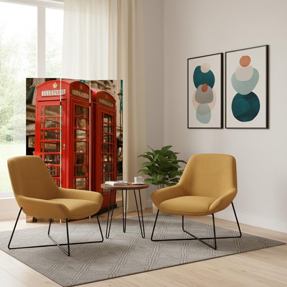 72" Red Canvas Folding Three Panel Screen Room Divider