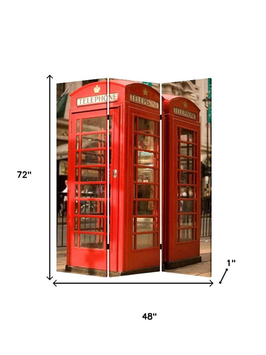 72" Red Canvas Folding Three Panel Screen Room Divider