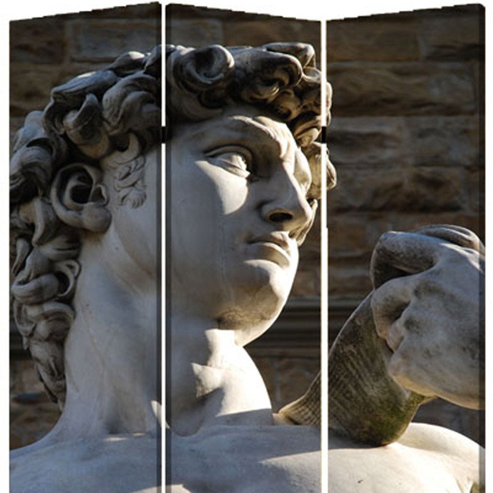 72" Gray Canvas Folding Three Panel Screen Room Divider