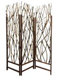 70" Brown Wood Branches Folding Three Panel Screen Room Divider