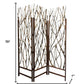 70" Brown Wood Branches Folding Three Panel Screen Room Divider