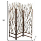 70" Brown Wood Branches Folding Three Panel Screen Room Divider