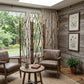 70" Brown Wood Branches Folding Three Panel Screen Room Divider