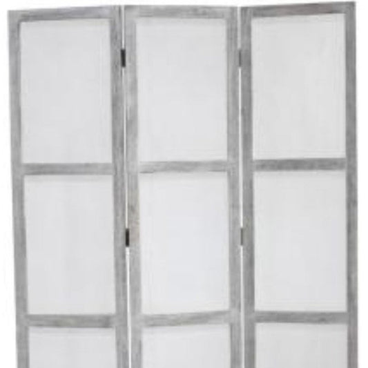 67" Gray Folding Three Panel Screen Room Divider
