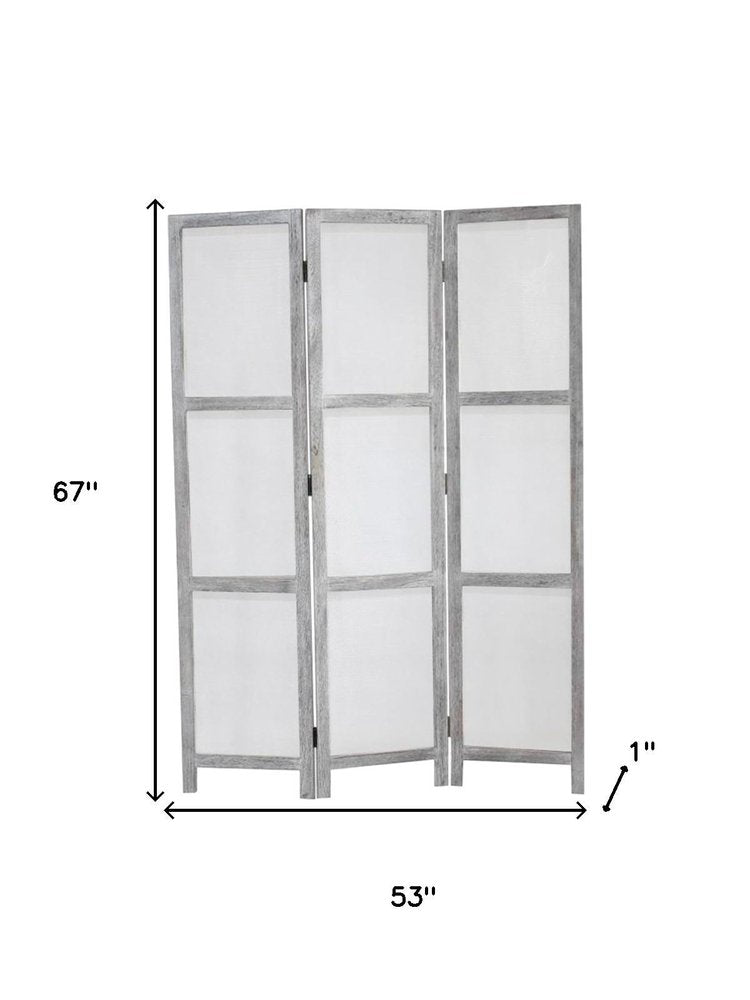 67" Gray Folding Three Panel Screen Room Divider