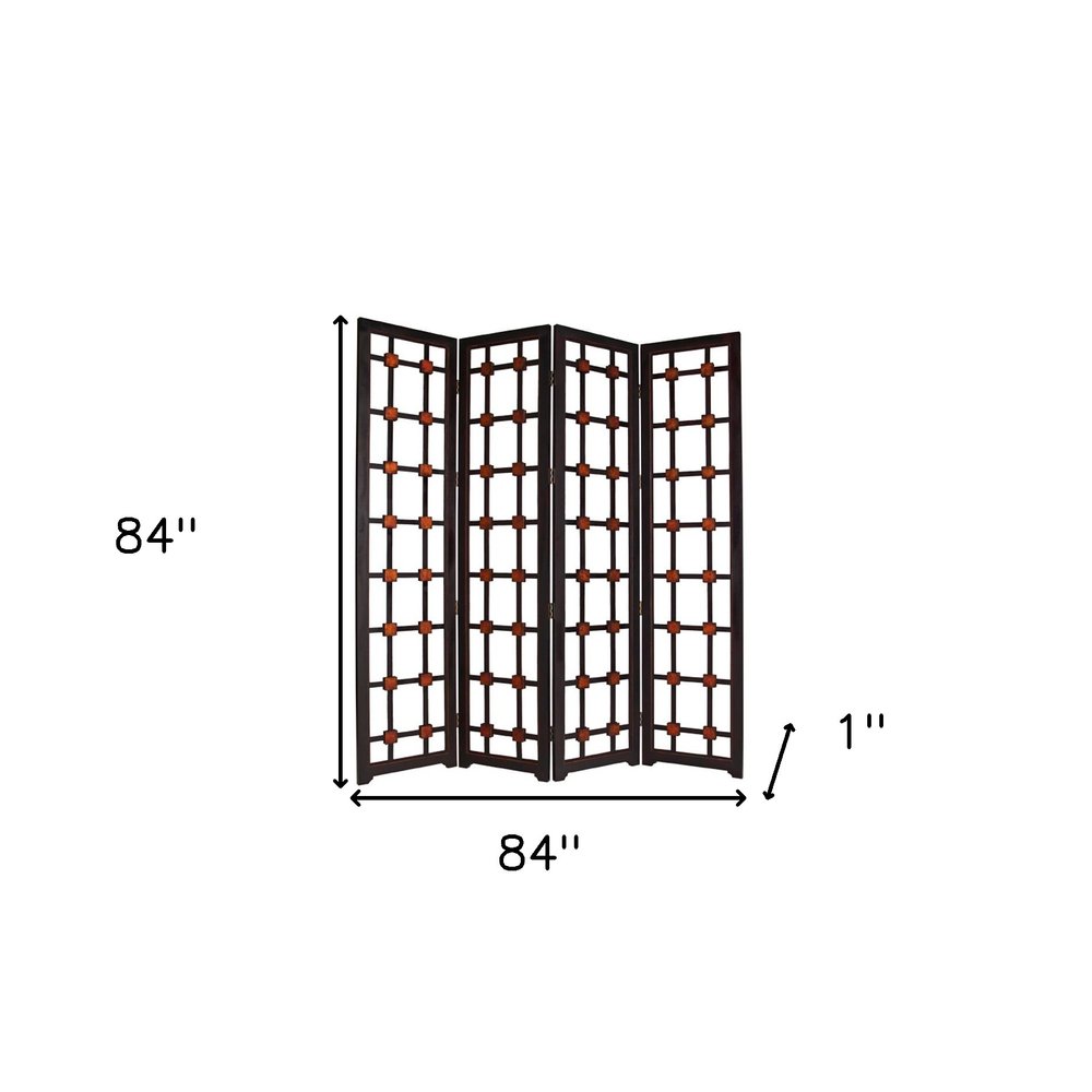 84" Brown Folding Four Panel Screen Room Divider
