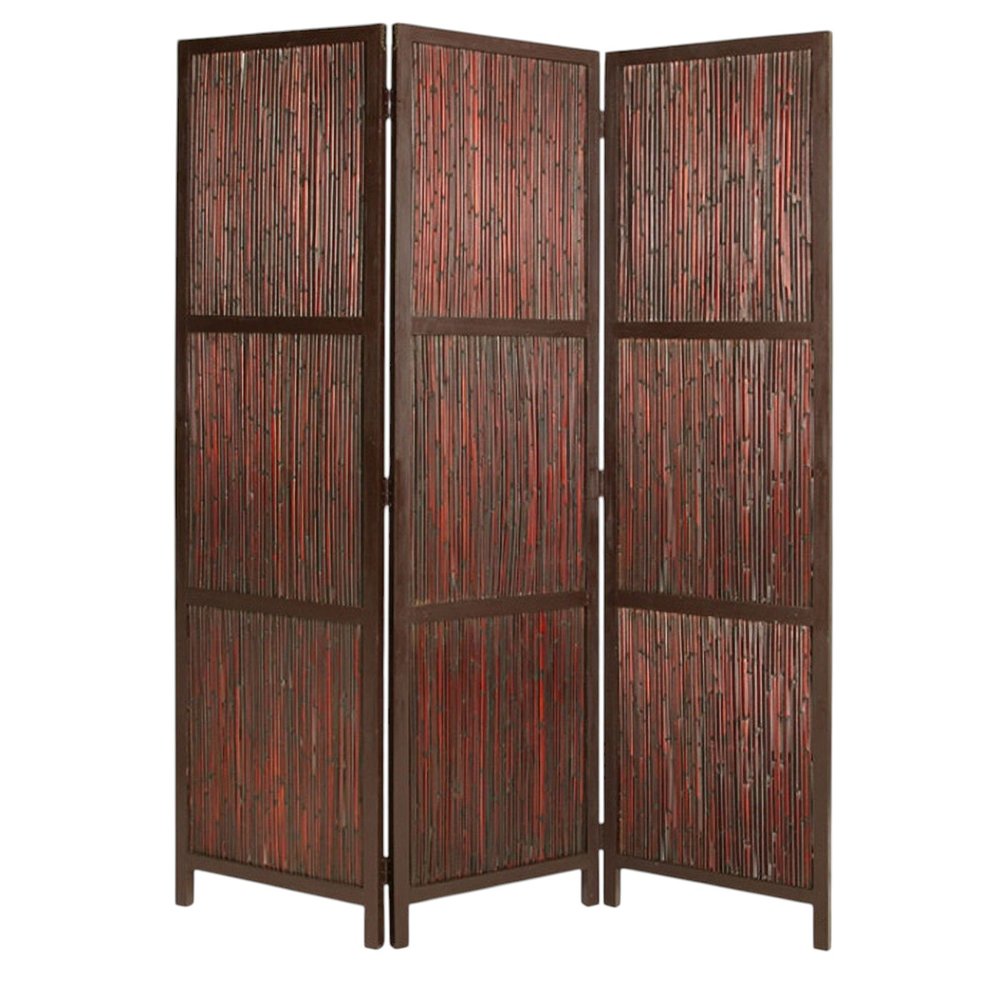 72" Brown Wood Folding Three Panel Screen Room Divider