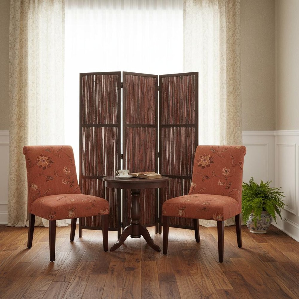 72" Brown Wood Folding Three Panel Screen Room Divider
