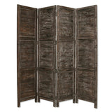84" Black Wood Folding Four Panel Screen Room Divider