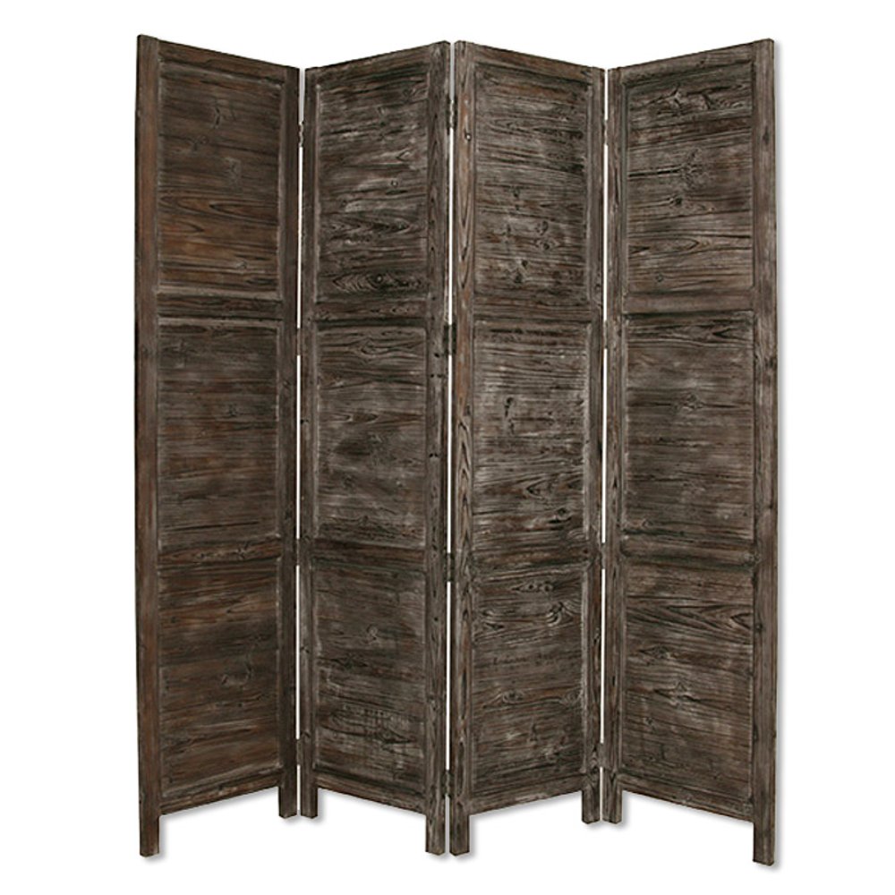84" Black Wood Folding Four Panel Screen Room Divider