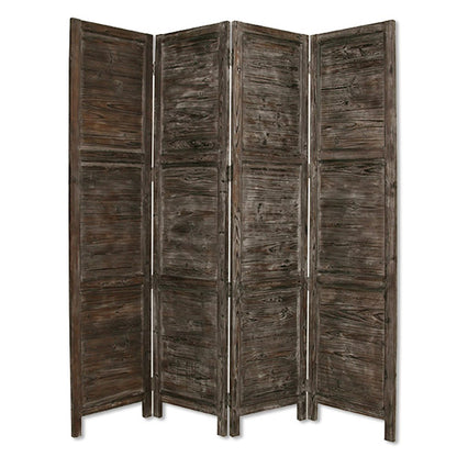 84" Black Wood Folding Four Panel Screen Room Divider