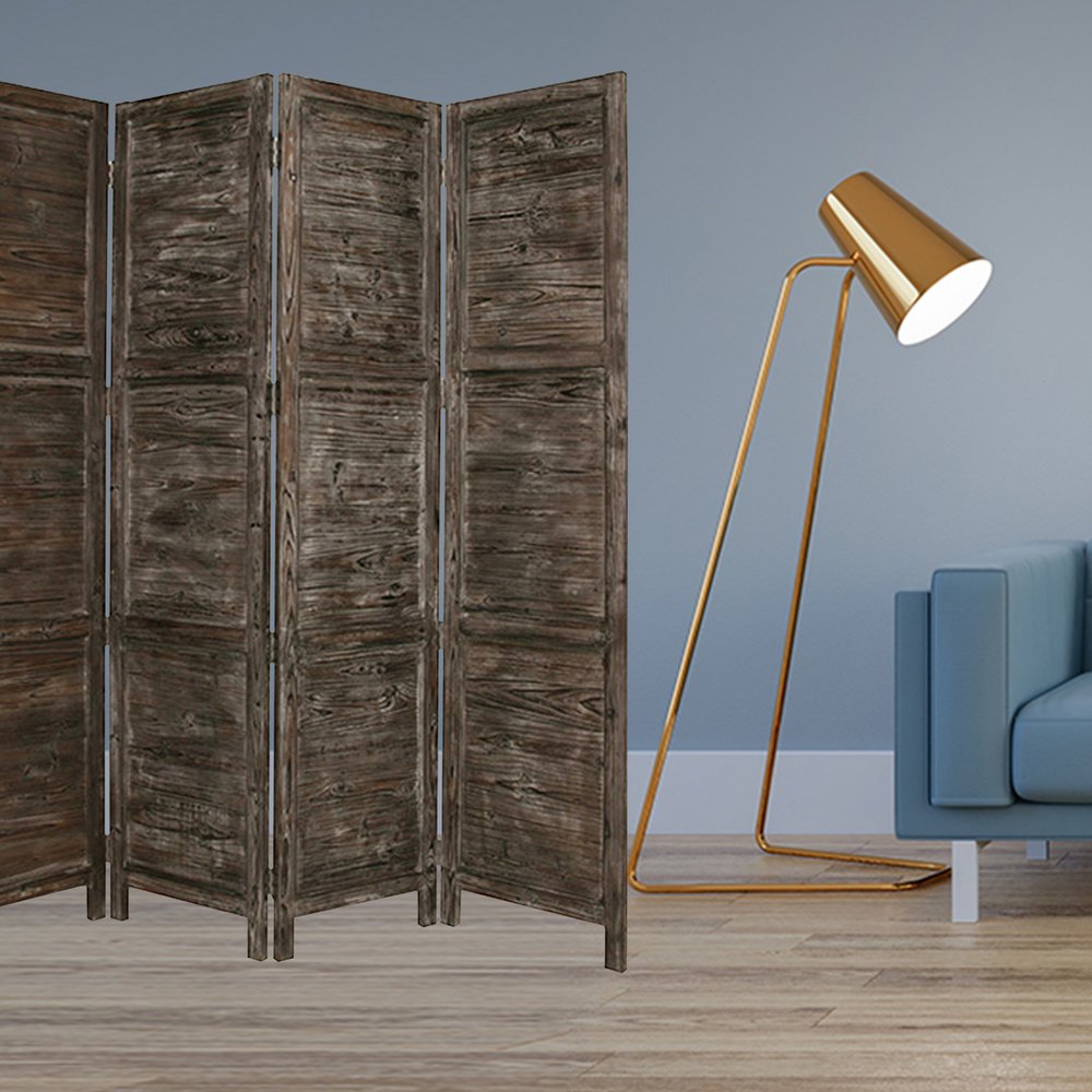 84" Black Wood Folding Four Panel Screen Room Divider