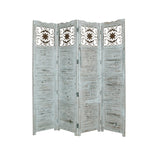 84" Blue Wood Folding Four Panel Screen Room Divider