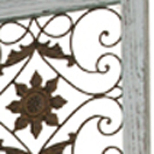 84" Blue Wood Folding Four Panel Screen Room Divider