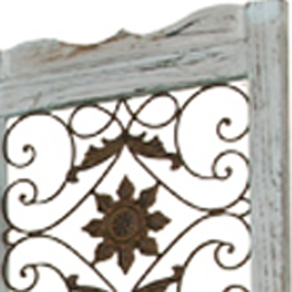 84" Blue Wood Folding Four Panel Screen Room Divider