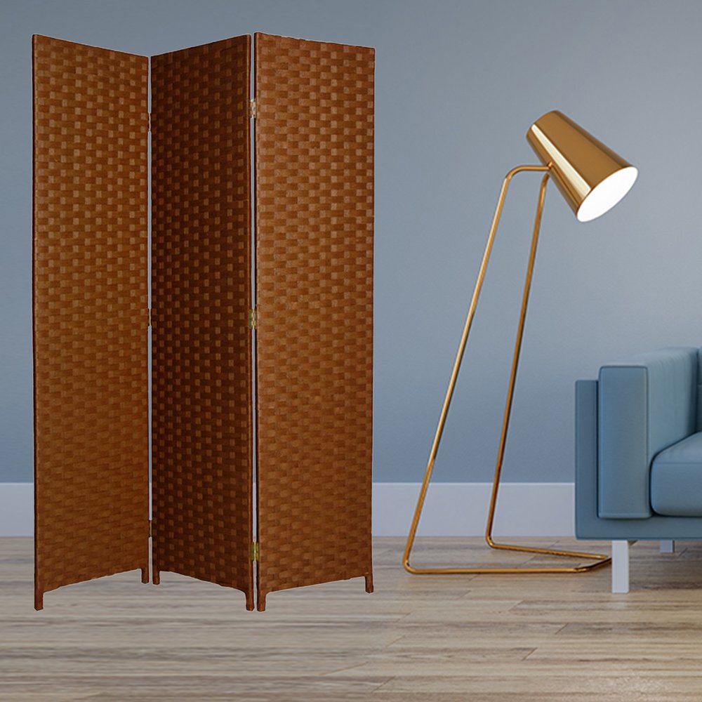 72" Dark Brown Folding Three Panel Screen Room Divider
