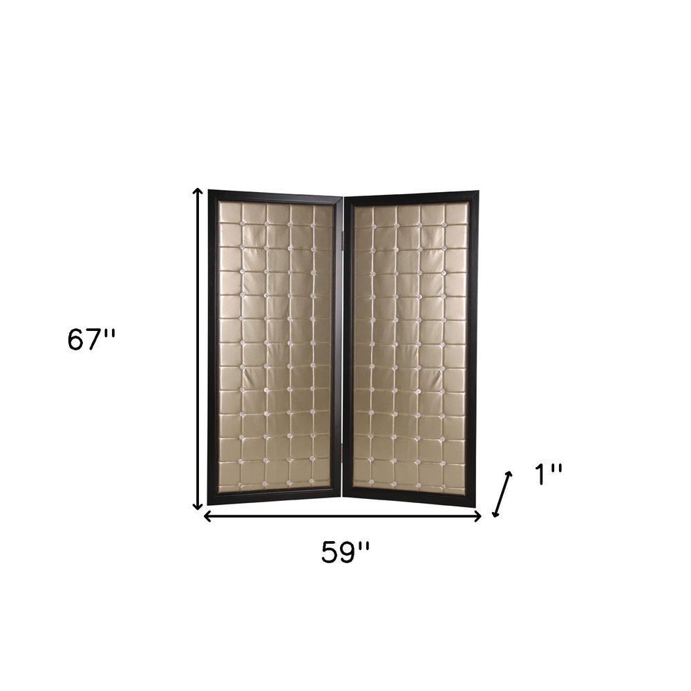 67" Gold Fabric Folding Two Panel Screen Room Divider