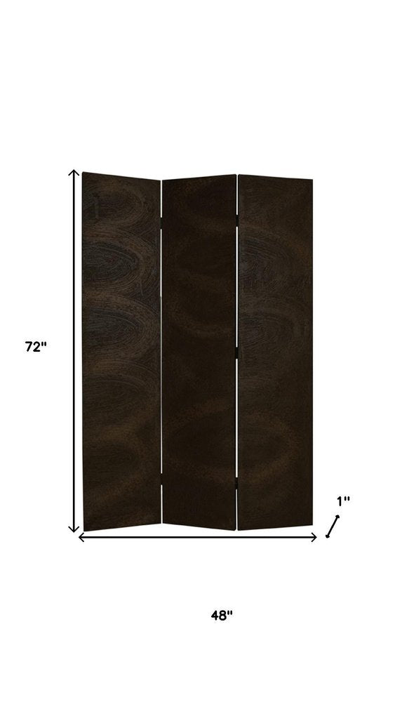 72" Black Canvas Folding Three Panel Screen Room Divider