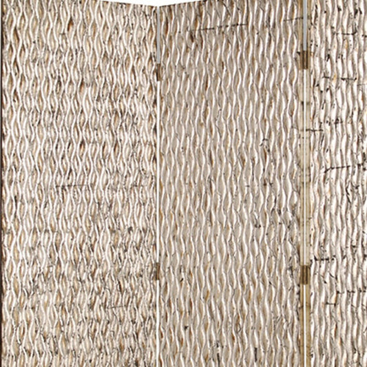 72" Silver Wood Folding Three Panel Screen Room Divider