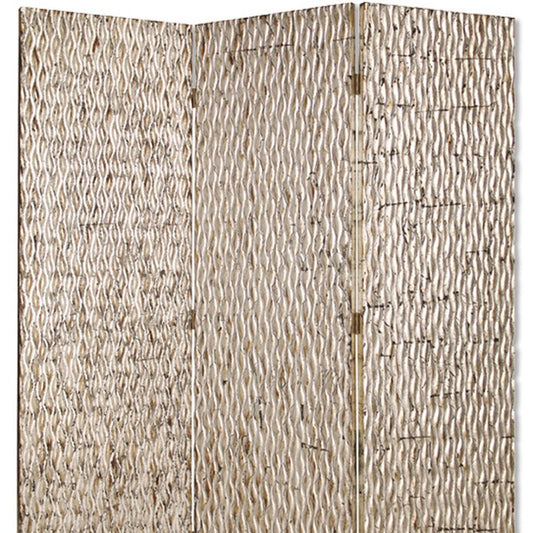 72" Silver Wood Folding Three Panel Screen Room Divider