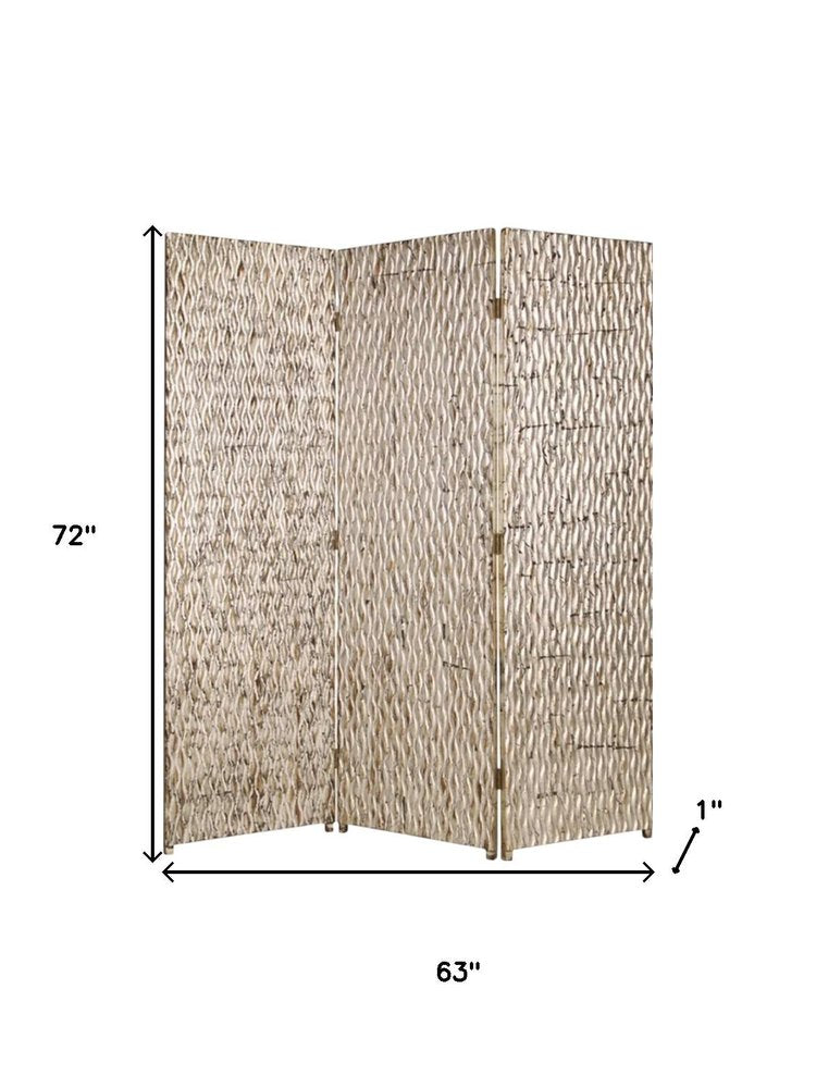 72" Silver Wood Folding Three Panel Screen Room Divider