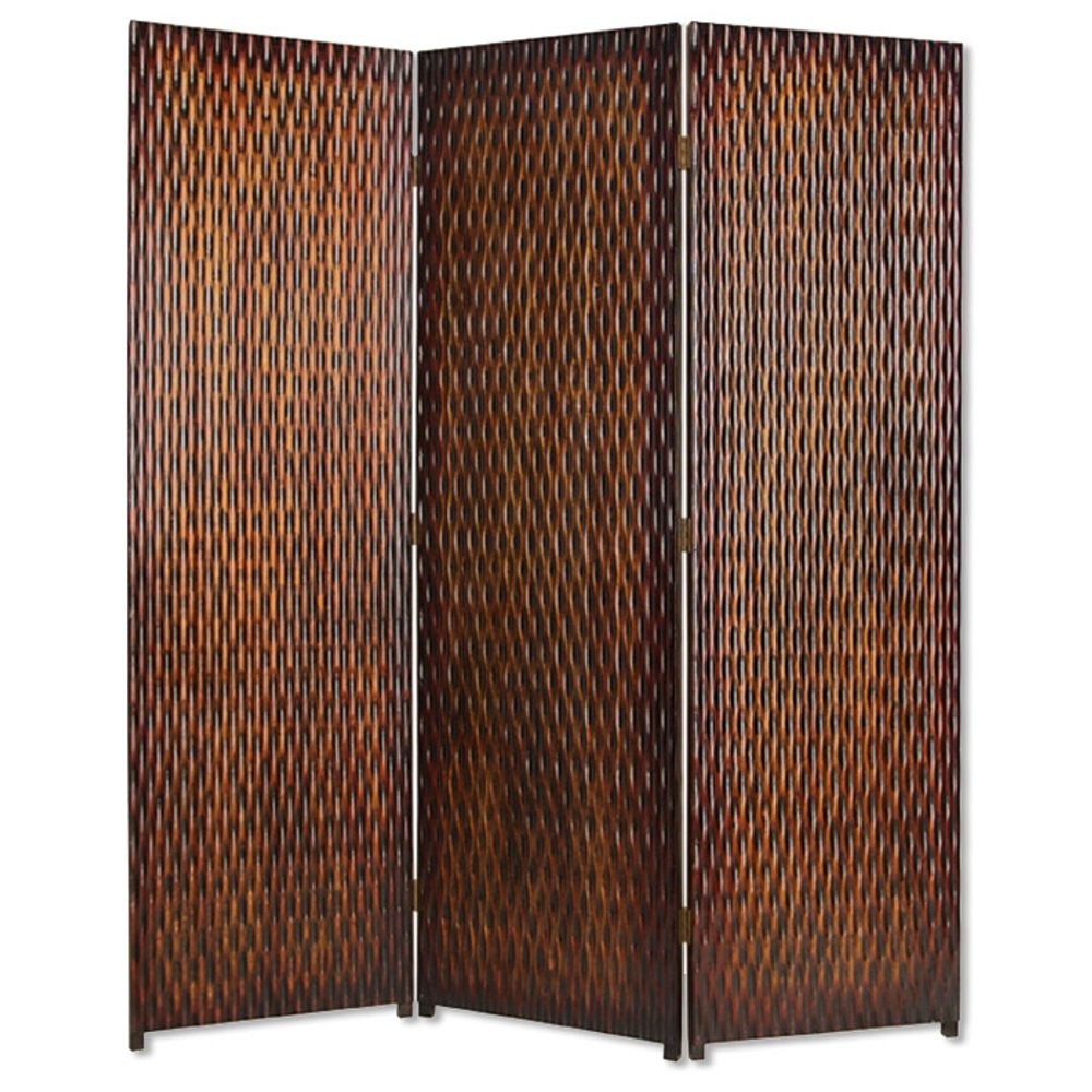 72" Brown Wood Folding Three Panel Screen Room Divider