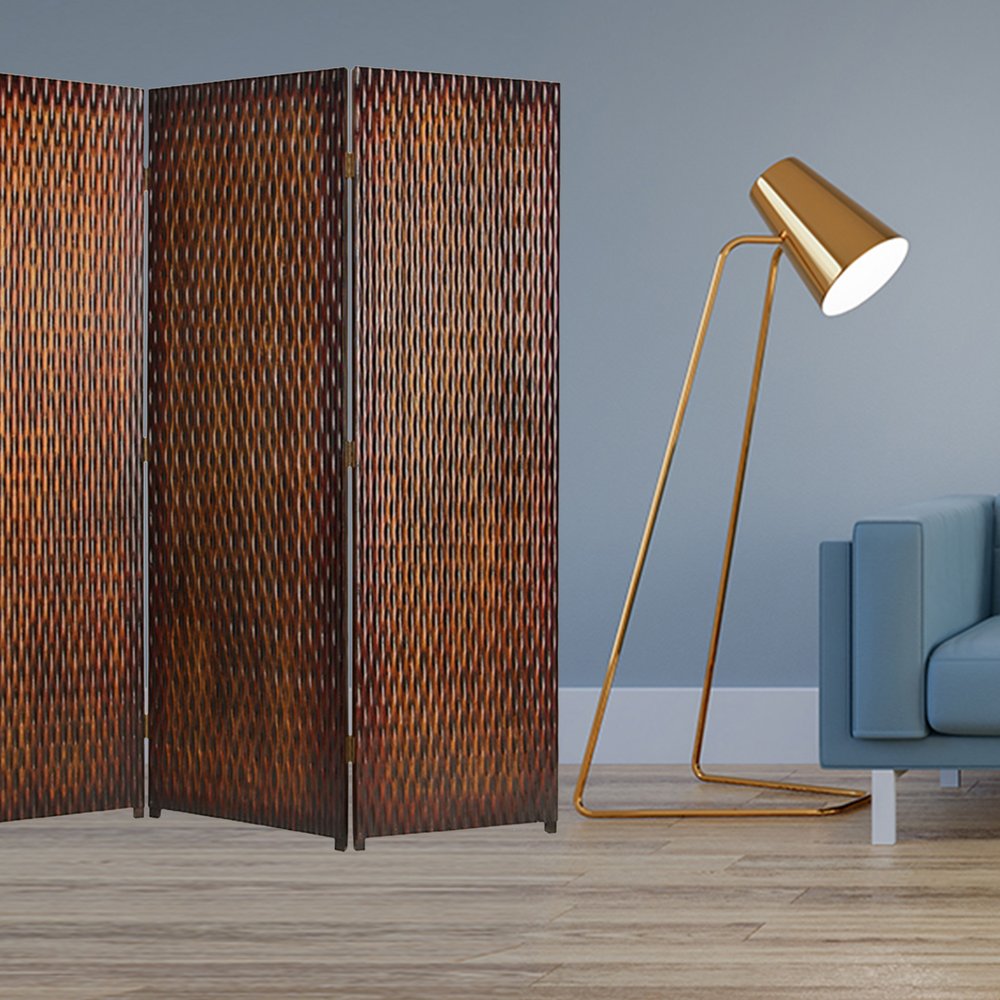 72" Brown Wood Folding Three Panel Screen Room Divider