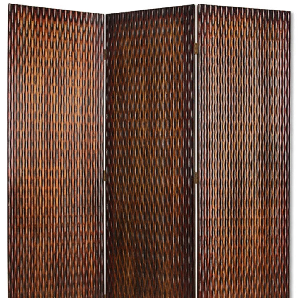 72" Brown Wood Folding Three Panel Screen Room Divider