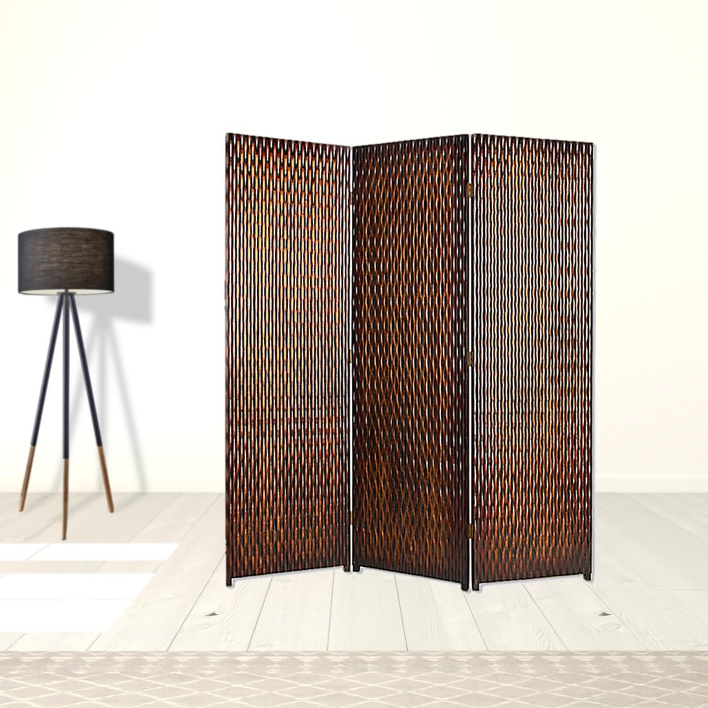 72" Brown Wood Folding Three Panel Screen Room Divider