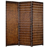 72" Brown Wood Folding Three Panel Screen Room Divider