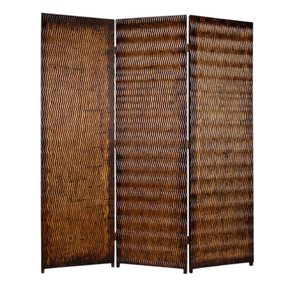 72" Brown Wood Folding Three Panel Screen Room Divider