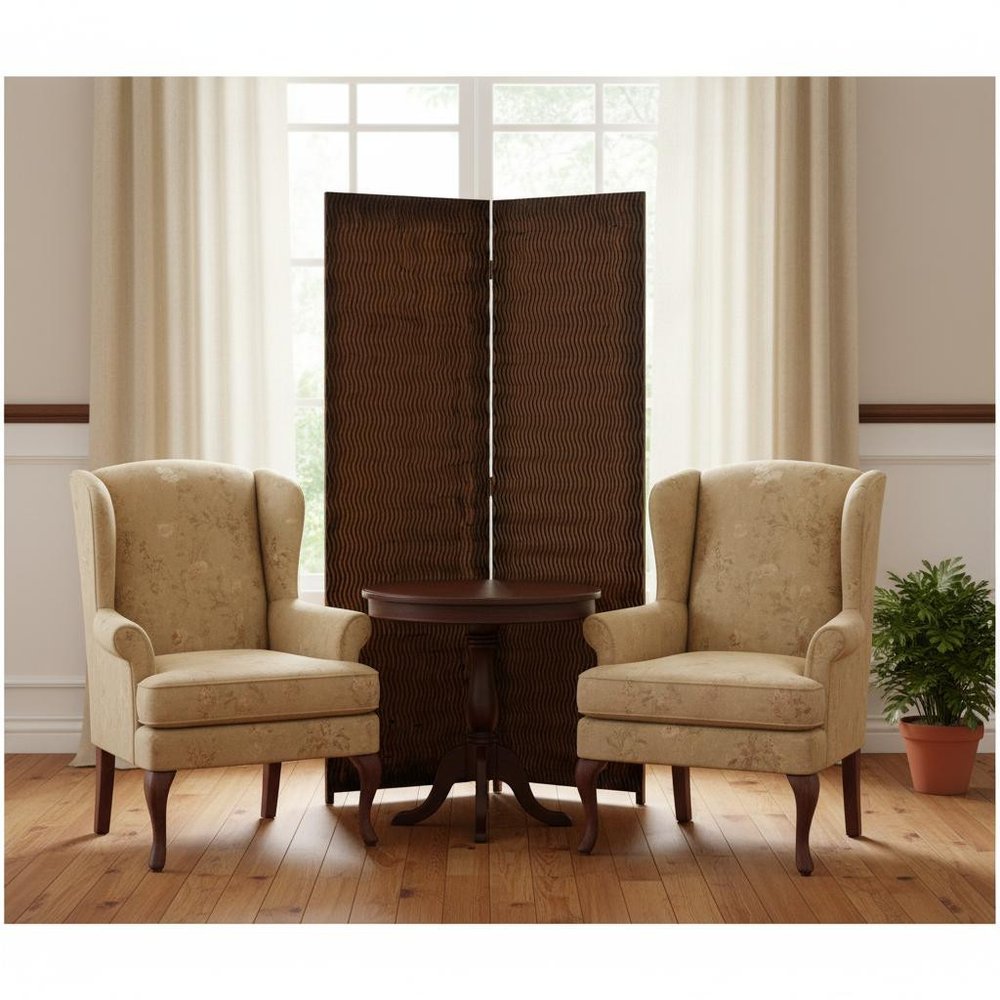 63" X 72" Brown Wood 3 Panel  Screen