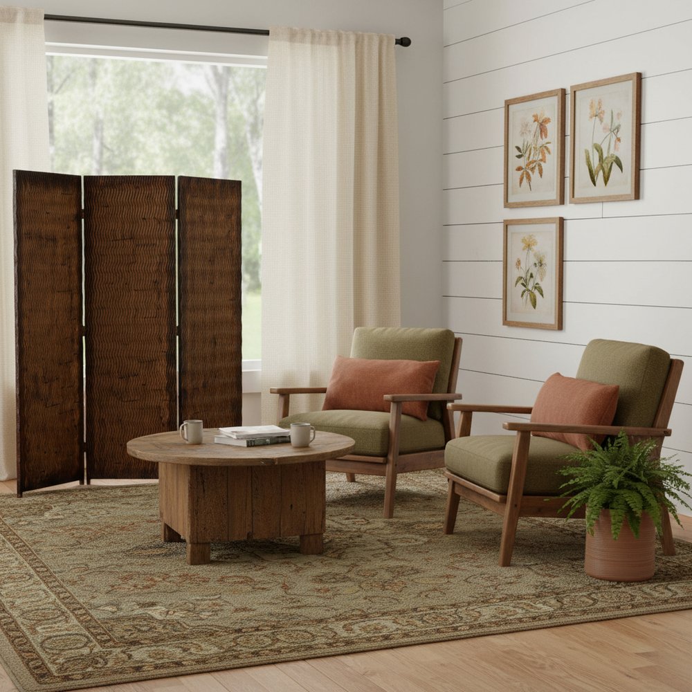 72" Brown Wood Folding Three Panel Screen Room Divider