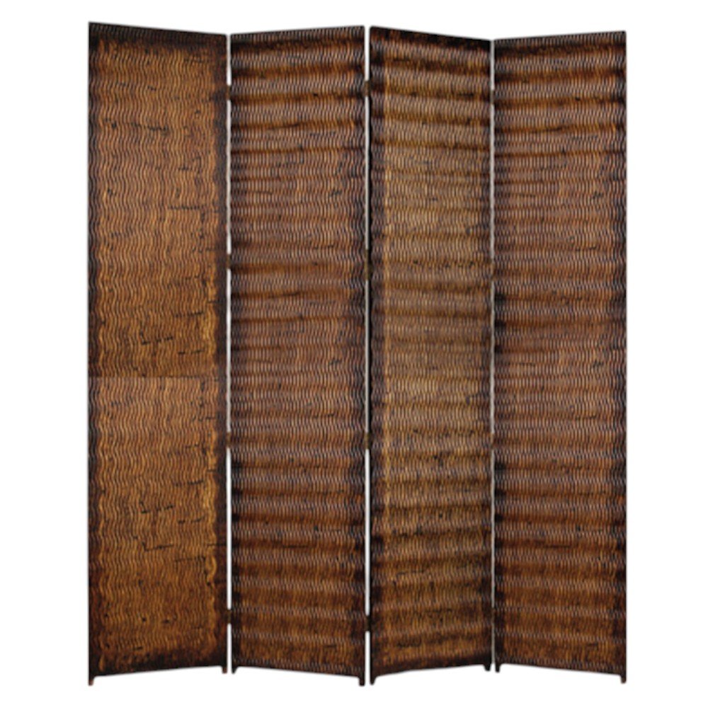 84" Brown Wood Folding Four Panel Screen Room Divider