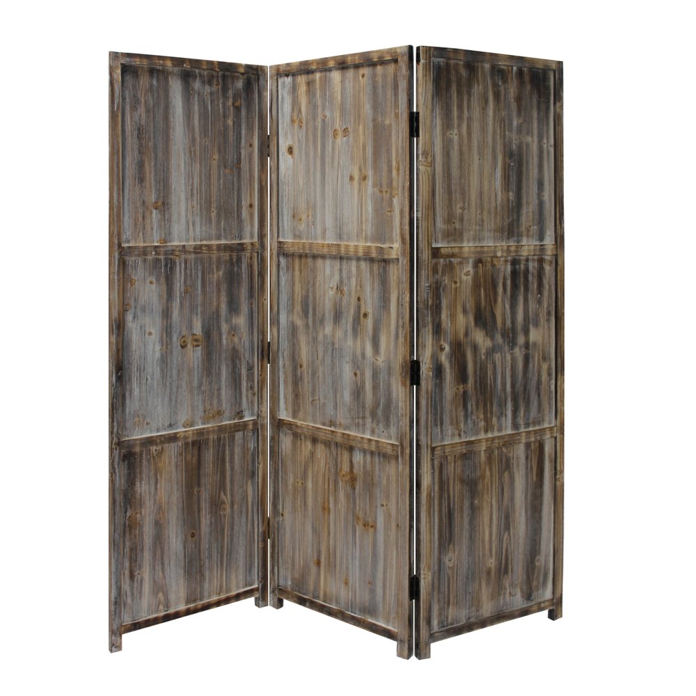72" Brown Wood Folding Three Panel Screen Room Divider