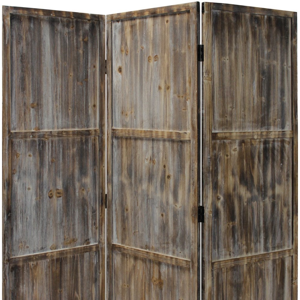 72" Brown Wood Folding Three Panel Screen Room Divider