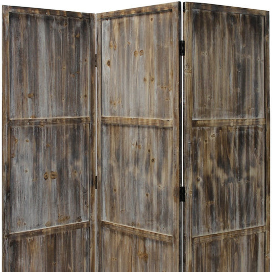 72" Brown Wood Folding Three Panel Screen Room Divider