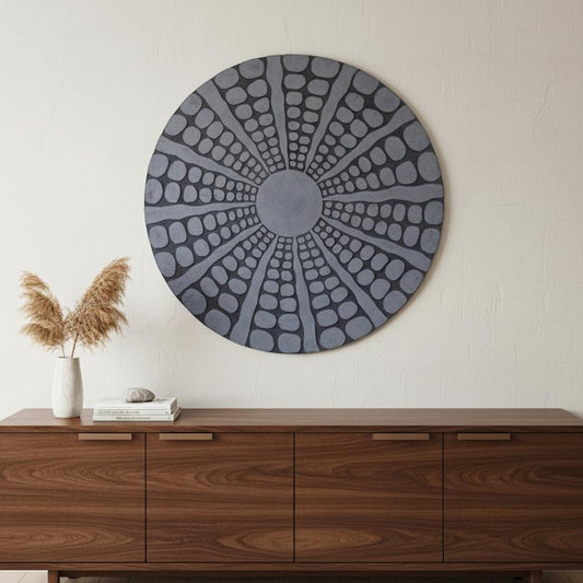 19" X 19" X 2" Sandstone, Fine Polished, Round With Stardust Pebble Finish - Wall Decor