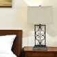 29" Distressed Gray Metal Bedside Lamp With Beige Shade