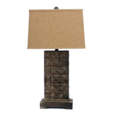30" Distressed Bronze Metal Bedside Lamp With Khaki Shade